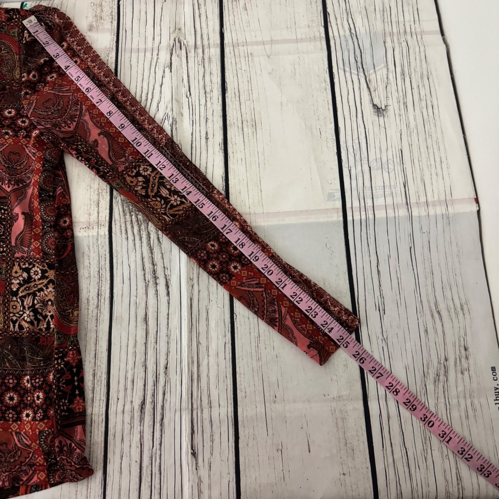 Jane + Delancey‎ Red Patchwork Paisley Mock Neck Mesh Lined Boho Top Large - Picture 8 of 8